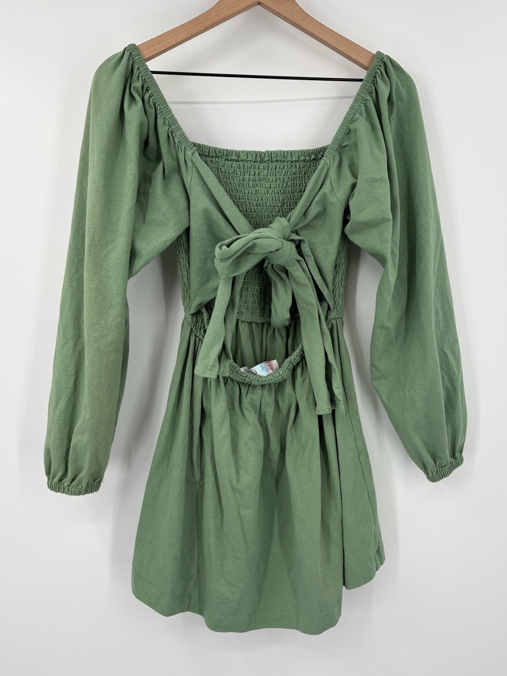 Free People/ FP Beach Colette Convertible Smocked Mini Dress Green Cotton M - Picture 7 of 11